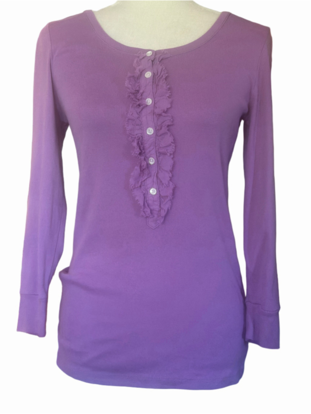Women's J.Crew Perfect Fit Long Sleeve Ruffle Tee Purple Size M